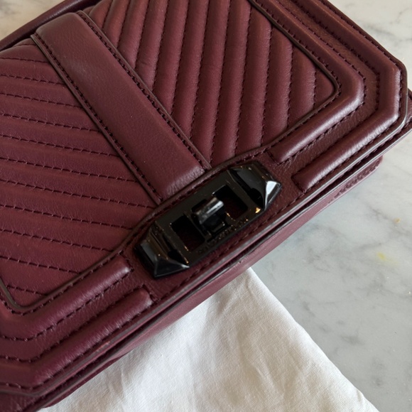 REBECCA MINKOFF Chevron Small Love Burgundy Gunmetal Top handle Crossbody Bag - Picture 7 of 8